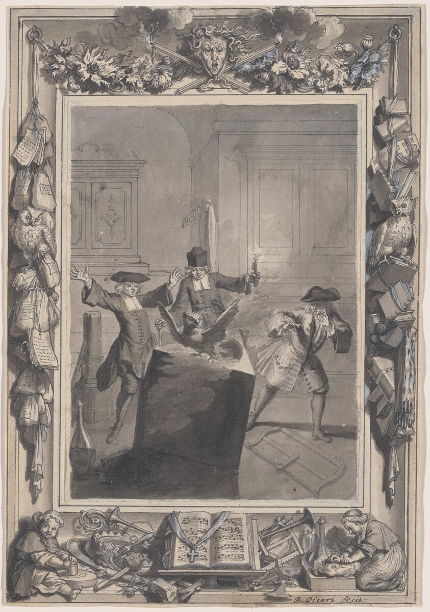 Le Lutrin: A  Night Scene with Boirude, Brontin, and L'Amour Surprised by an Owl Flying Out of a Lectern