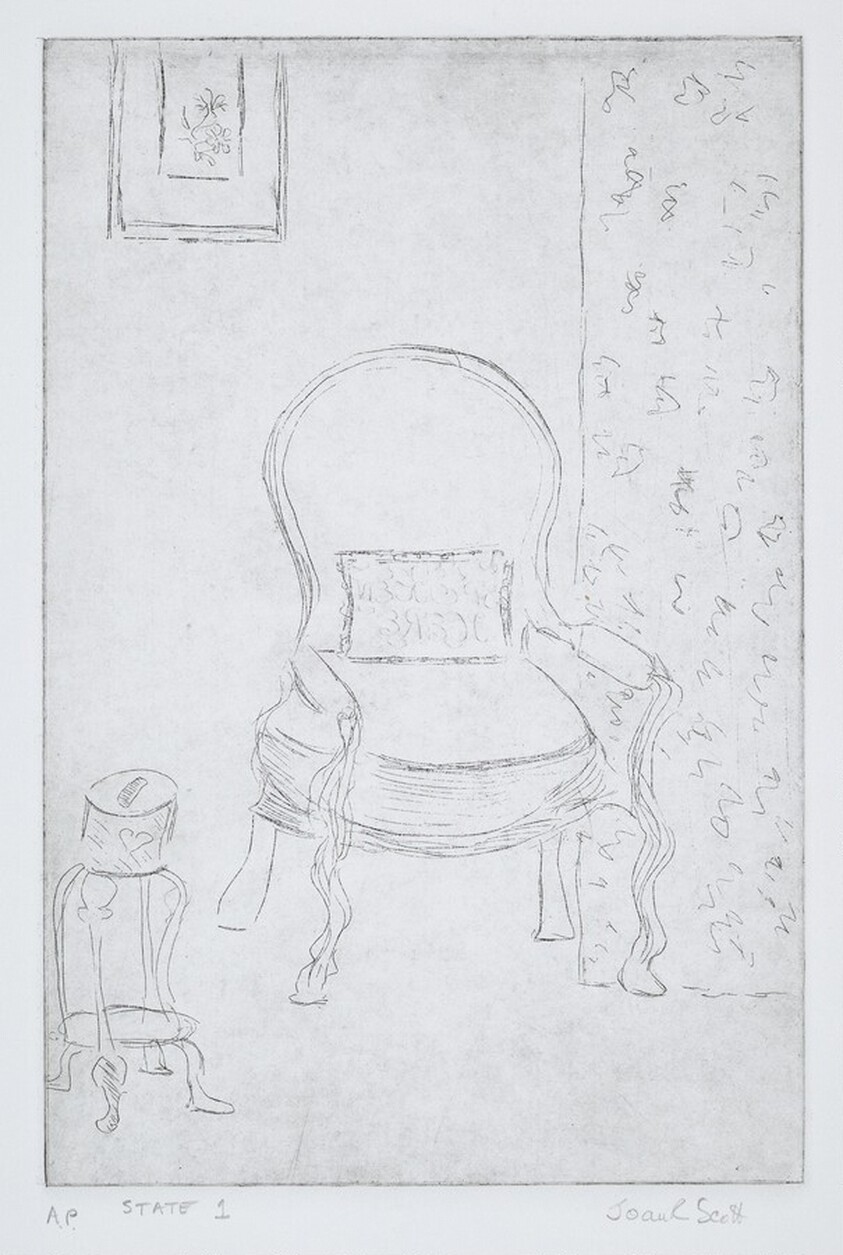 Table and Chair with Picture and Drapery