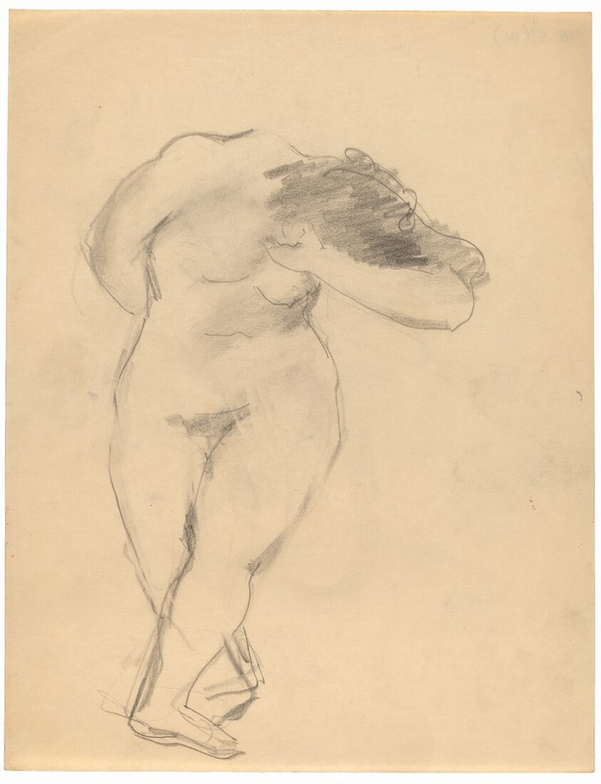 Standing Female Nude Facing Front, Head Lowered, Legs Crossed