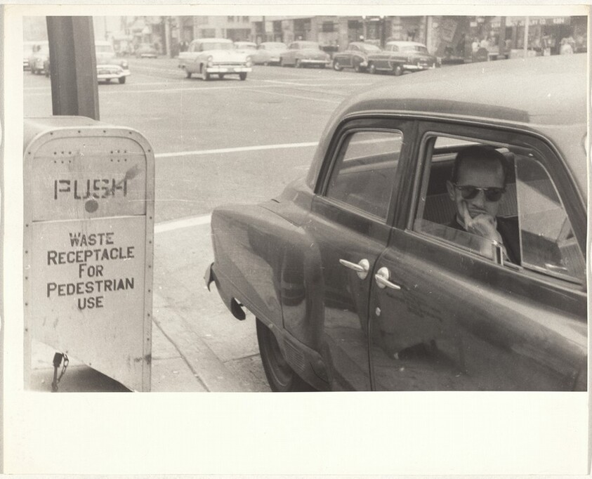 Man seated in automobile--Pasadena, California