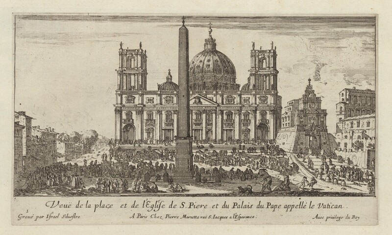 Veuë de la place et de l'Eglise de S. Piere et du Palais du Pape appellé le Vatican