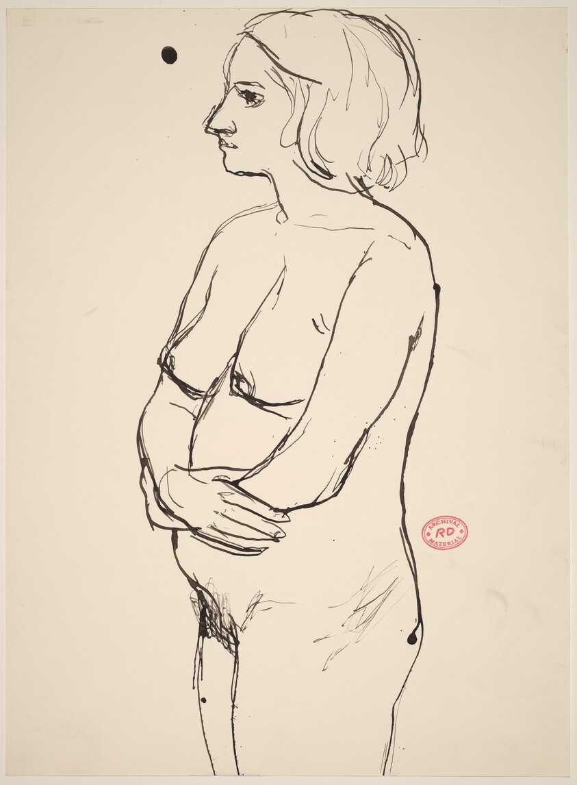 Untitled [standing nude with arms across her belly]