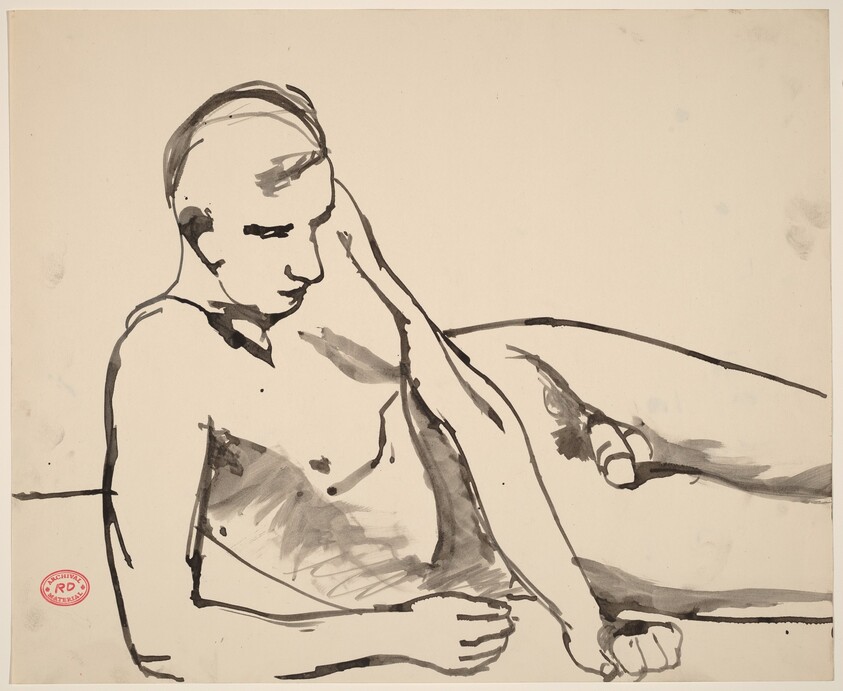 Untitled [reclining nude leaning on his right arm]