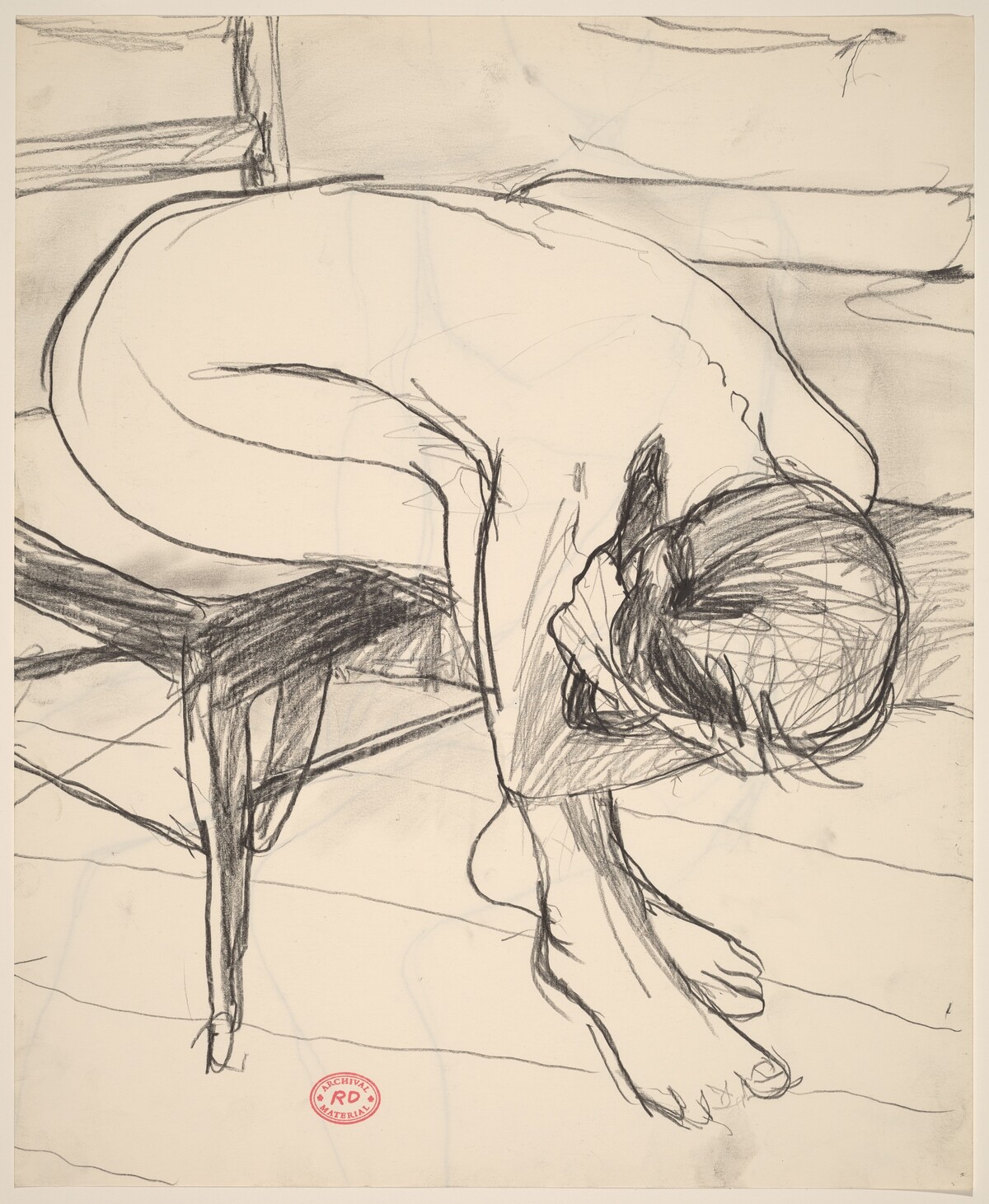 Untitled [seated female nude leaning forward and down] [recto]