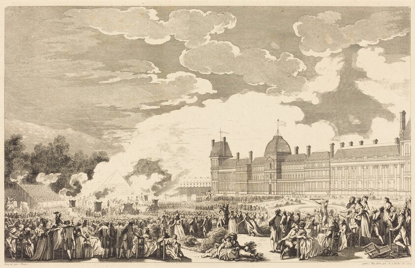 Pompe funèbre en l'honneur des Martyrs de la journée du 10, dans le Jardin National le 26 Aout 1792