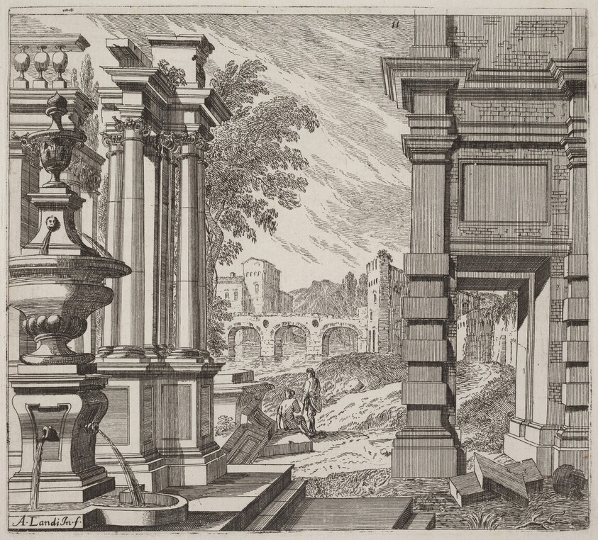 Architectural Fantasy with a Fountain, Classical Ruins, and a Bridge
