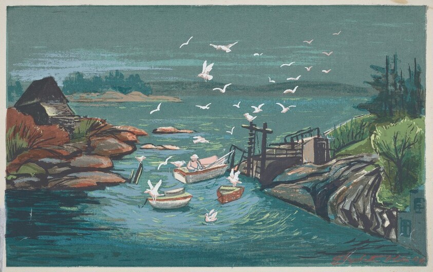 Untitled (Fisherman, Boats and Gulls)