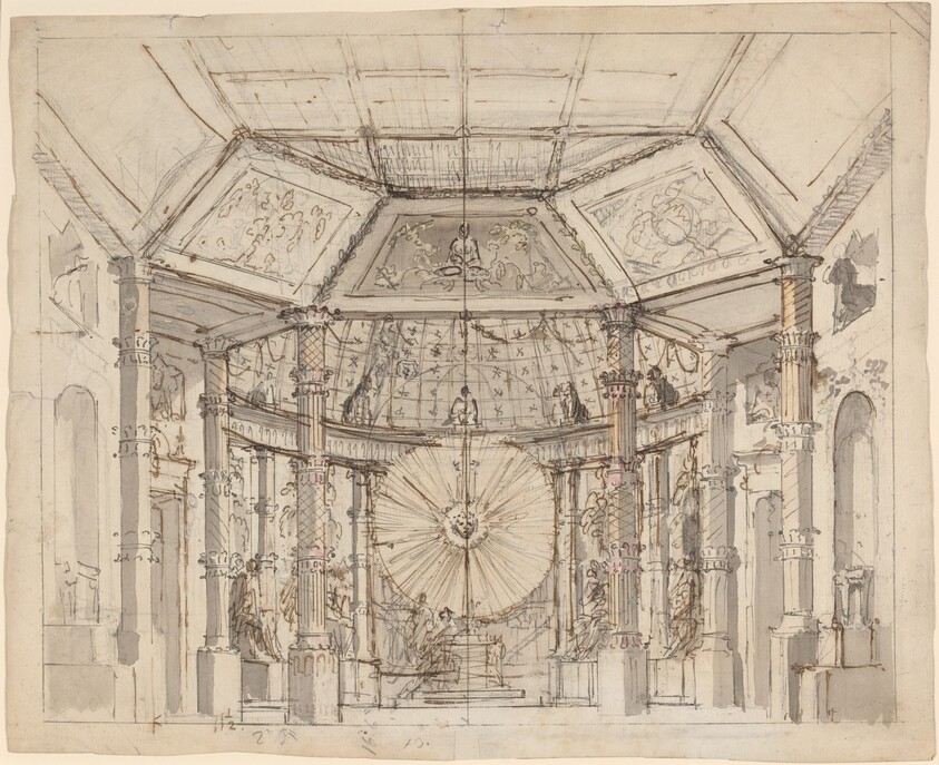 Stage Design for a Domed Temple Interior with a Sun Disk above the Altar