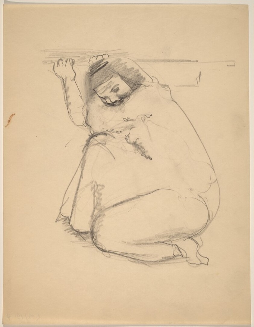 Woman Wearing Loose Robe, Crouching