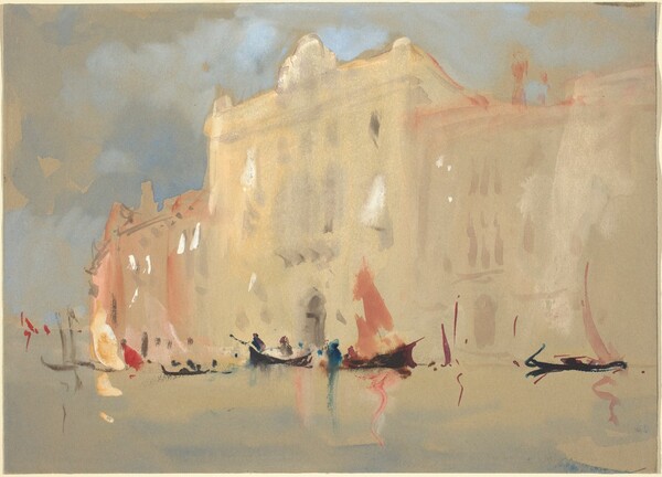 Gondolas Before a Palace on the Grand Canal in Venice