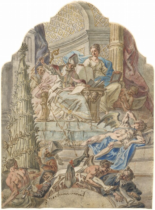 Saint Augustine Subdues Heresy with Lightning Bolts from His Pen