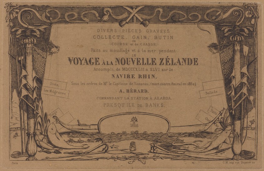 Couverture du "Voyage à la nouvelle Zélande" (Cover for the Set of Etchings Entitled "A Voyage to New Zealand")