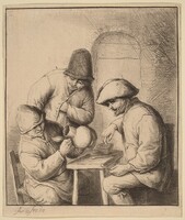 Three Peasants at an Inn, One Looking Down a Jug, Adriaen van Ostade, c. 1648