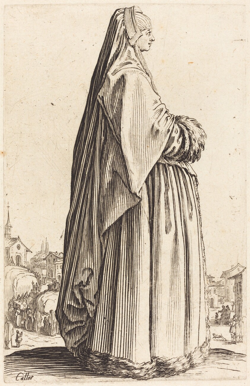 Noble Woman Wearing a Veil and a Dress Trimmed in Fur