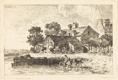 Horses Being Led to Water on a Winding Riverbank