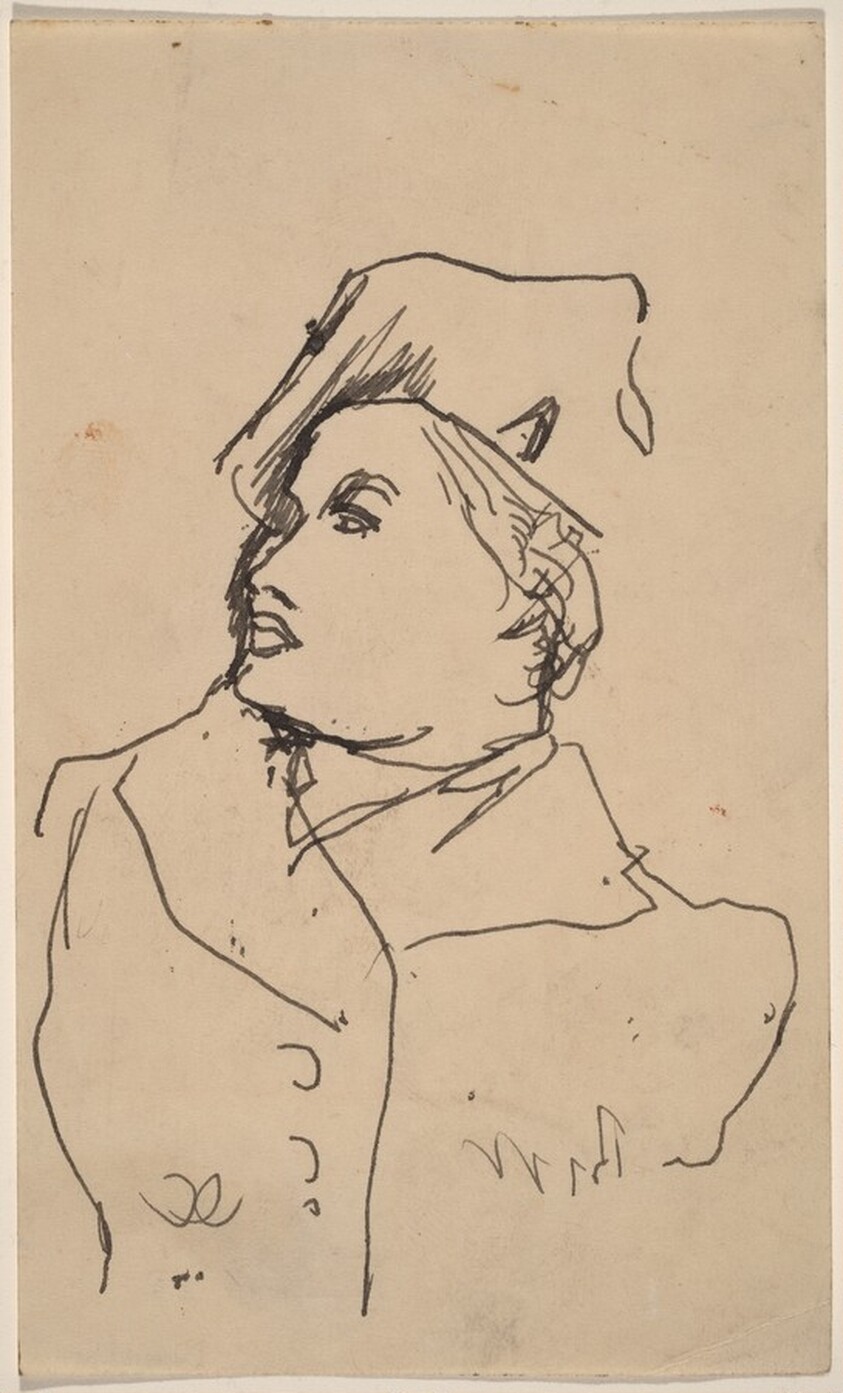 Bust of Woman with Hat, Face in Profile to Right