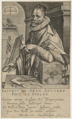 “Jacob de Gheyn”. This image shows the upper body of a man seated at a table, slightly turned to the right.