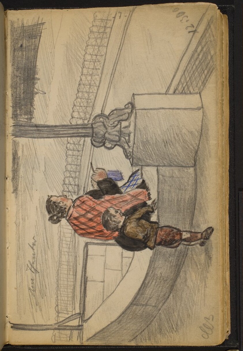 Old Woman Knitting with a Child at Her Side