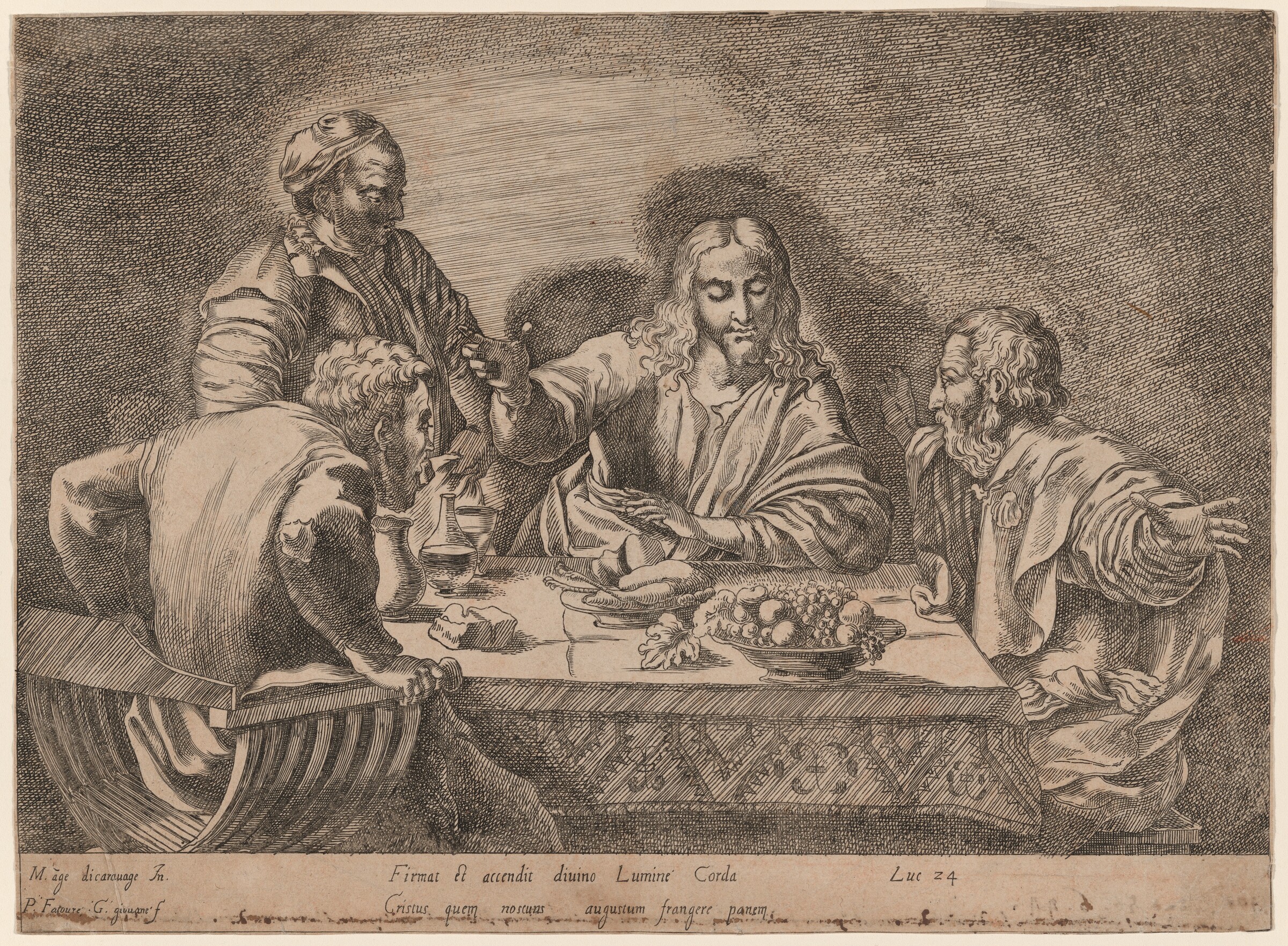 The Supper at Emmaus, Pierre Fatoure and Gabriel Lejeune, after Caravaggio, c. 1609/1610