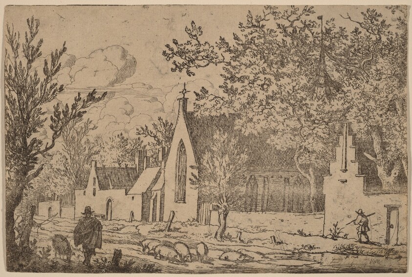 Swine Herd near a Chapel