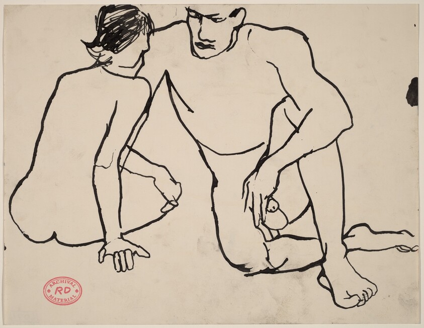Untitled [a male and female nude seated on the floor]