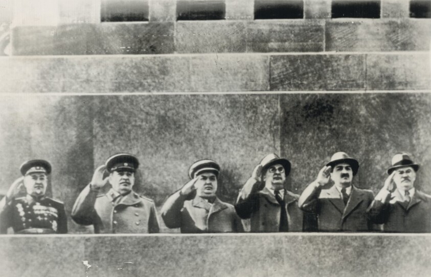 Title from caption on object: “Soviet Leaders Review May Day Parade”