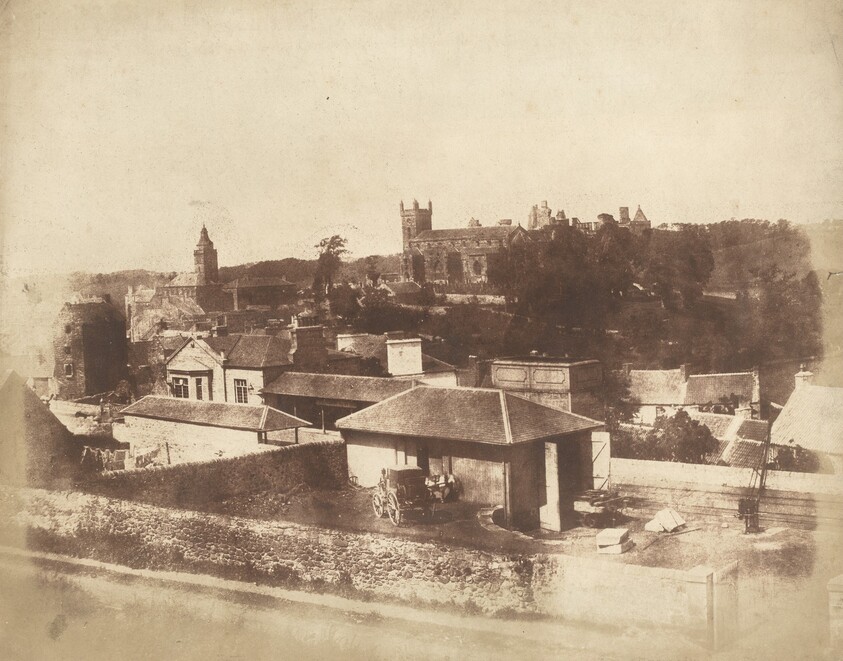 Linlithgow, from the railway station, with the Town Hall, St. Michael's Church, and Palace