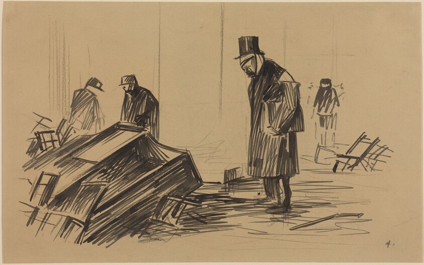 a) After the Riot (recto); b) Two Figures (verso)