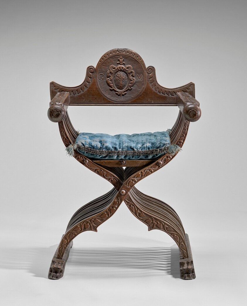 Walnut Savonarola Chair with Letters G.M.