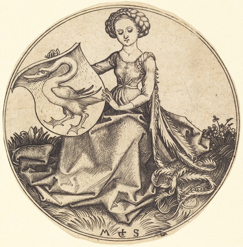 Shield with Swan, Held by Woman
