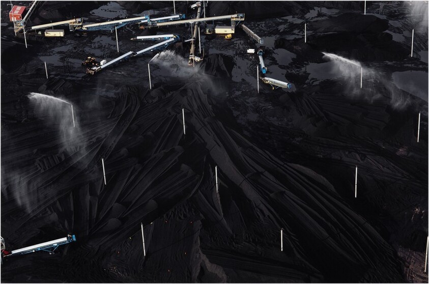 Petcoke piles in southeast Chicago at Koch Industries site along the Calumet River, November