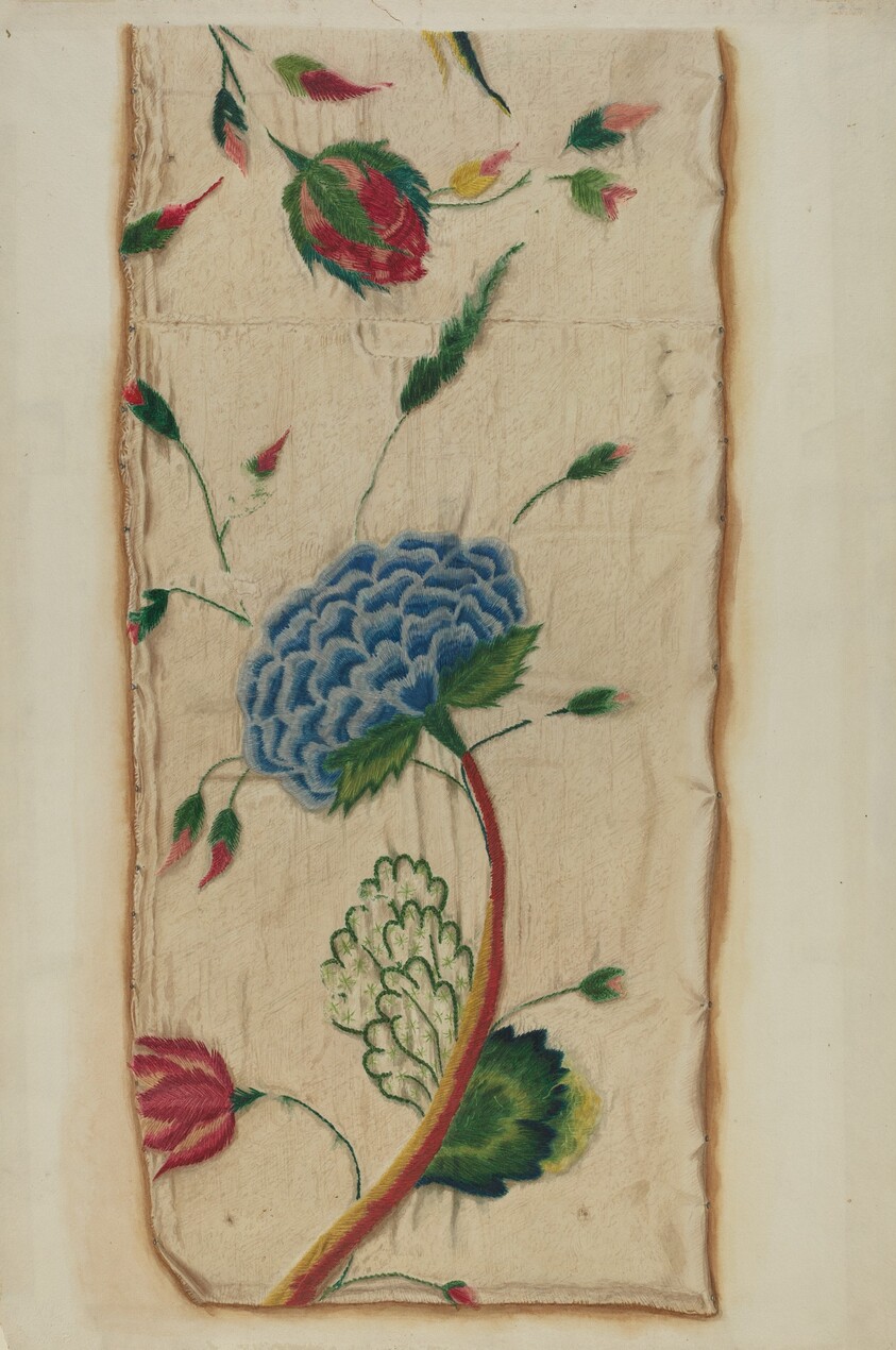 Crewel Embroidered Bed Curtain