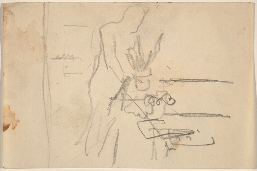 Figure Standing at a Table with Plant