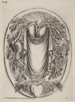 Cartouche in the Form of a Drape Suspended from a Cypress Flanked by Skeletons, Stefano Della Bella, 1647