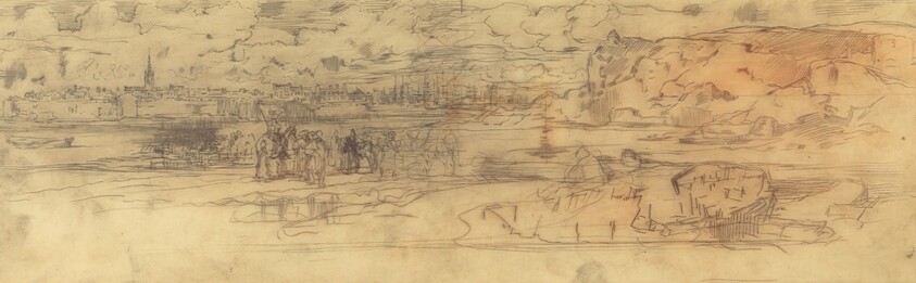 Estuary with a Fortified Seaport at Left and Cliffs at Right