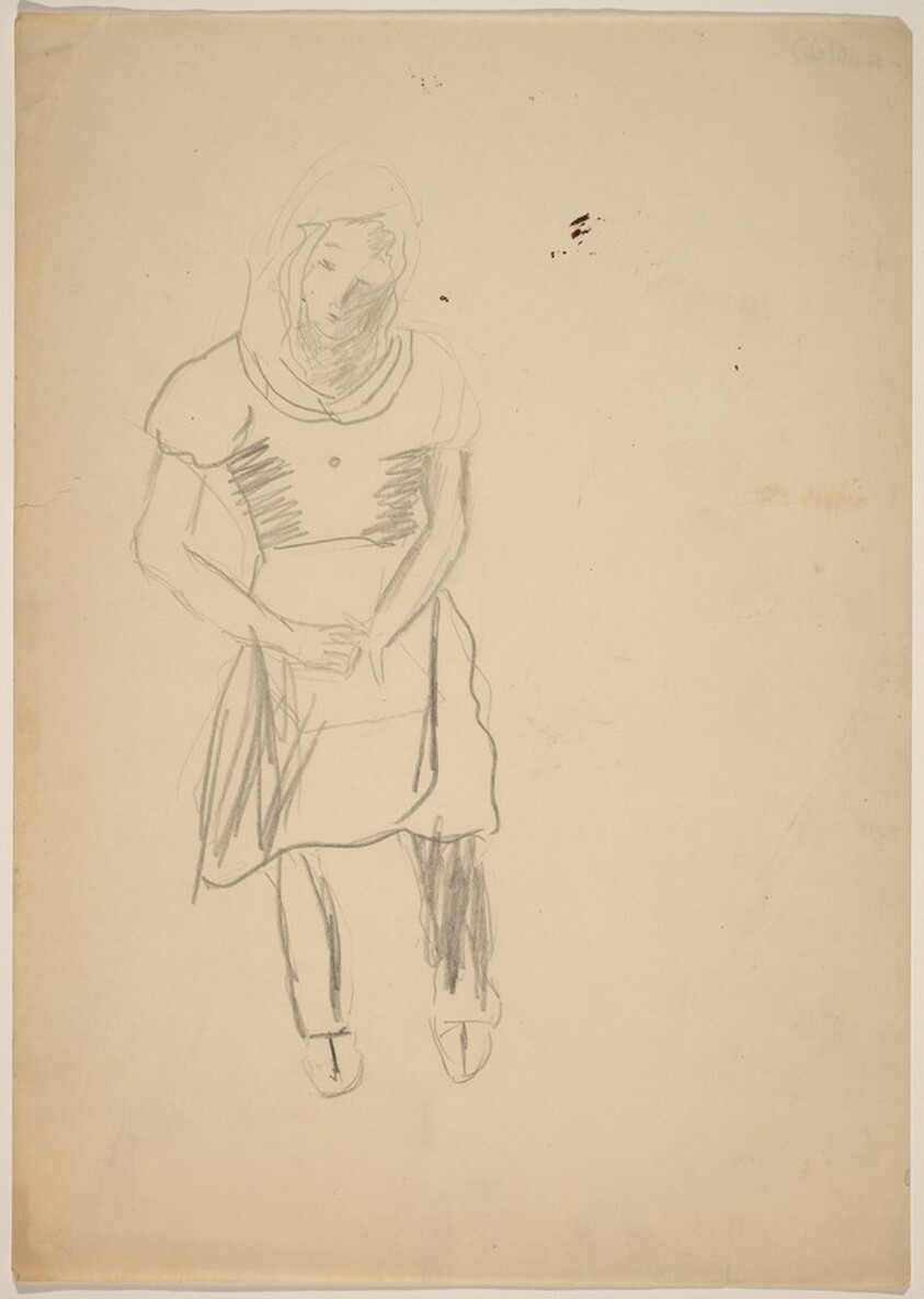 Standing Woman Looking Down, Hands Clasped