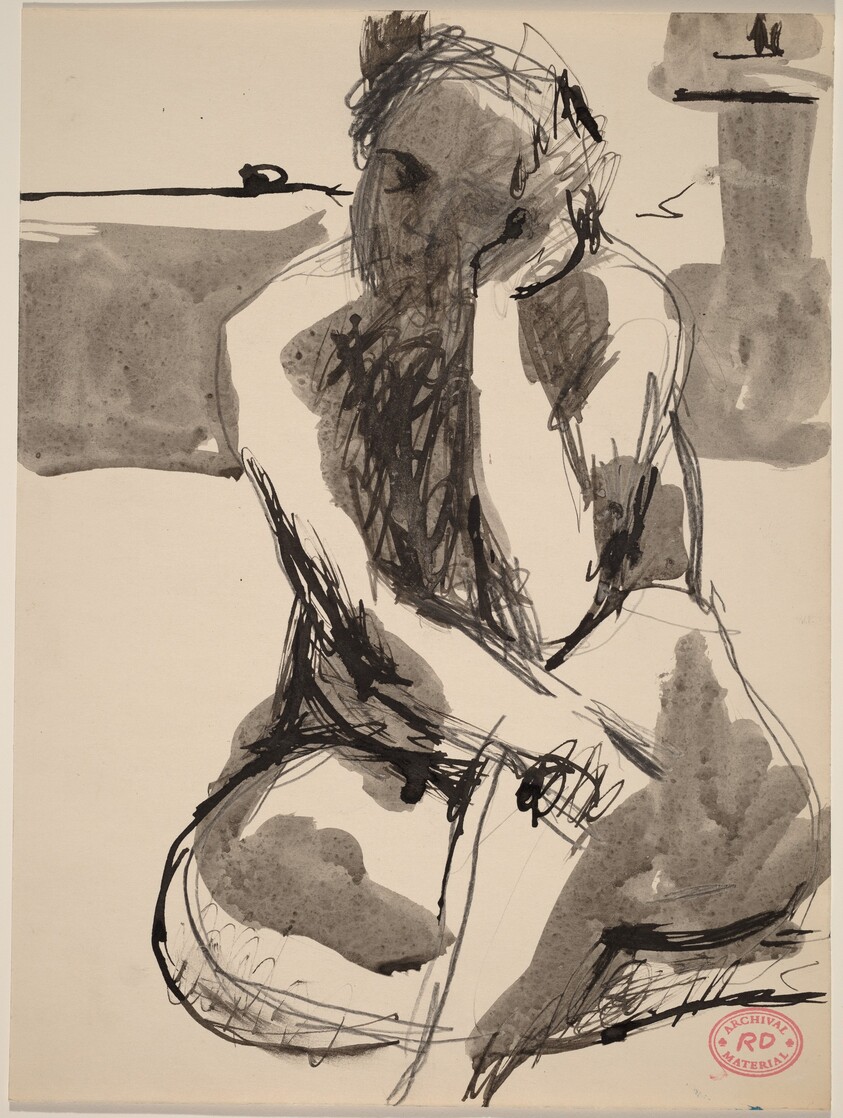Untitled [nude seated on studio floor]