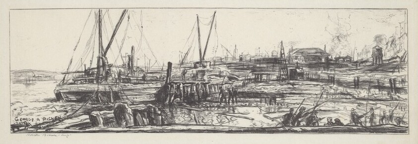 Untitled (Depicting Dock and Barges)