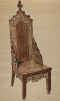 Chair with Carved Grape Leaf Decoration and Gothic Top, Robert Stewart, c. 1937