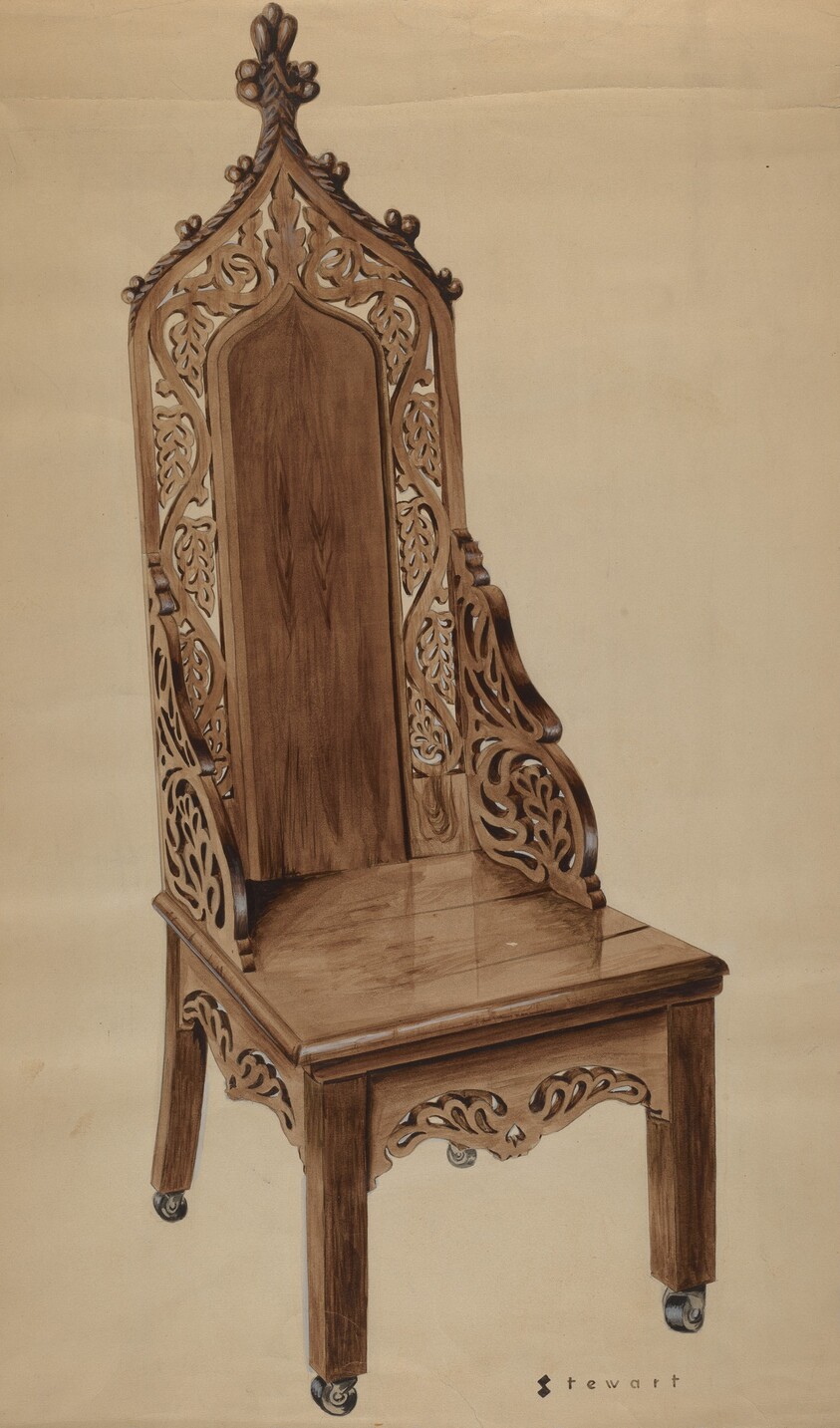 Chair with Carved Grape Leaf Decoration and Gothic Top