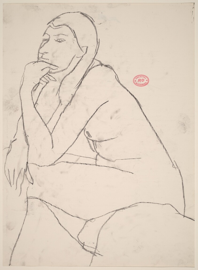Untitled [seated female nude resting chin on left hand]