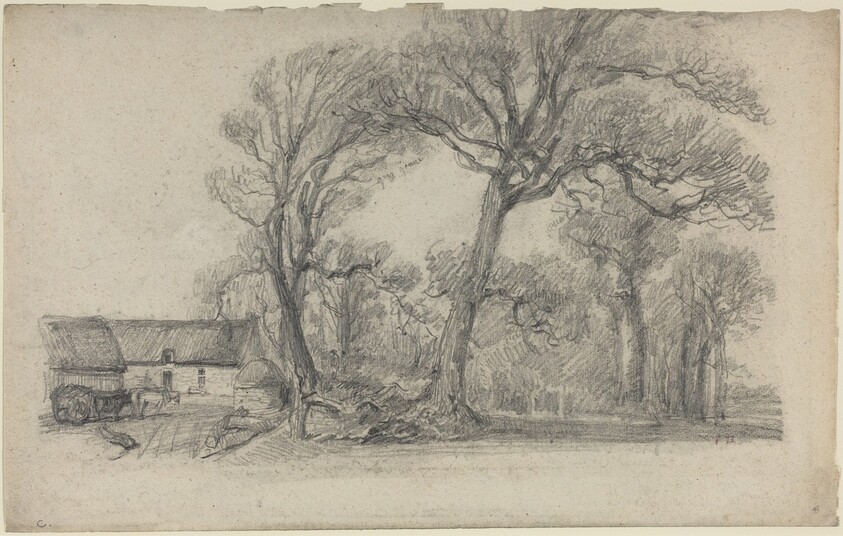 Landscape with Trees, Cottage, and Farm Wagon