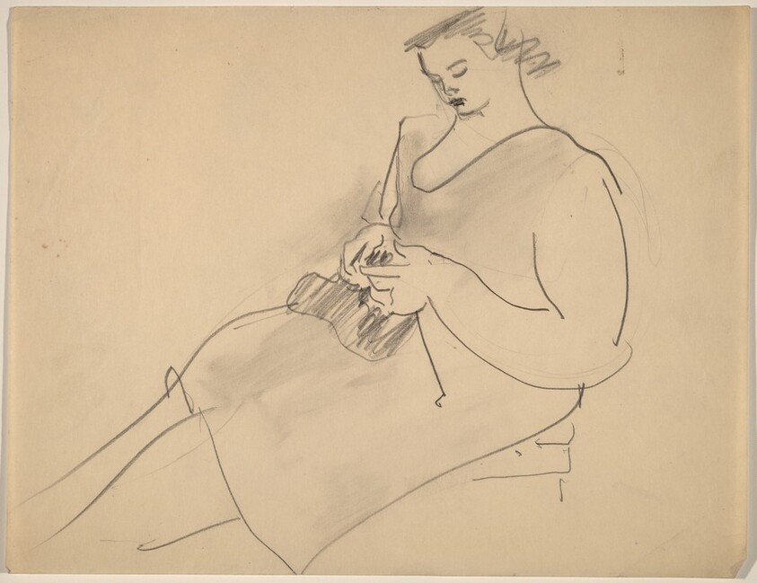 Seated Woman, Hands Clasping Object in Lap