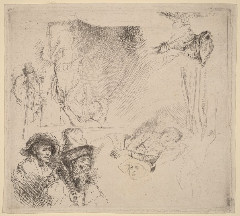 Sheet of Studies including a Woman Lying Ill in Bed