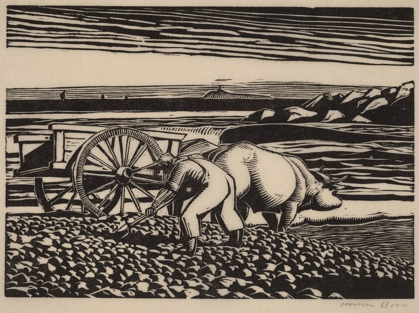 Untitled (Man Gathering Rock From Seashore, With Ox-Cart)