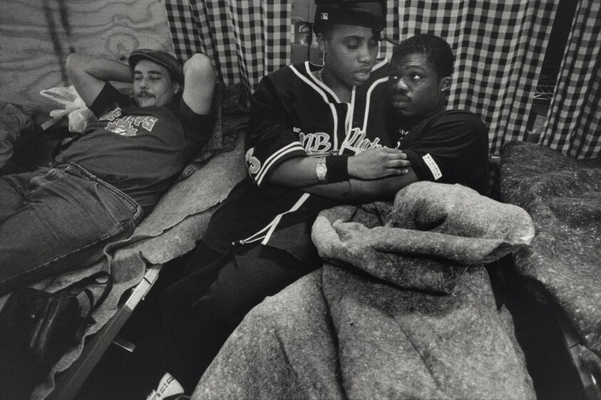 Boston (When the lights go out in this small Boston shelter, men sleep on cots on one side of the room, women on the other. Tammy and Rodney try to share a tender moment, but privacy does not exist in this crowded environment.)