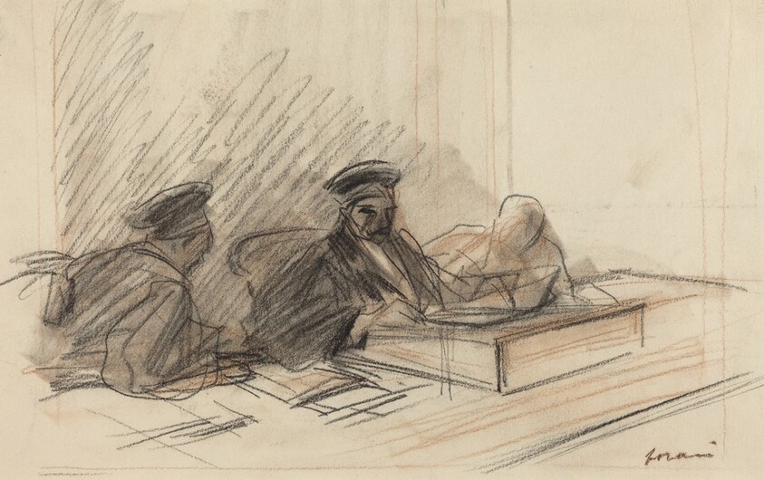 a) The Judges (recto); b) Seated Female Nude (verso)