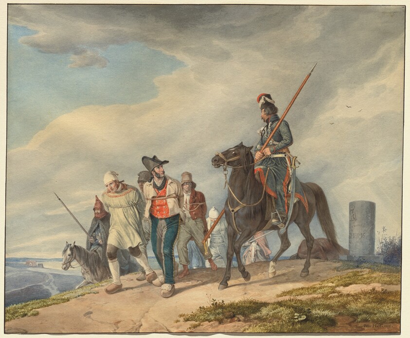 Three Armed Riders Escorting Prisoners near Reims
