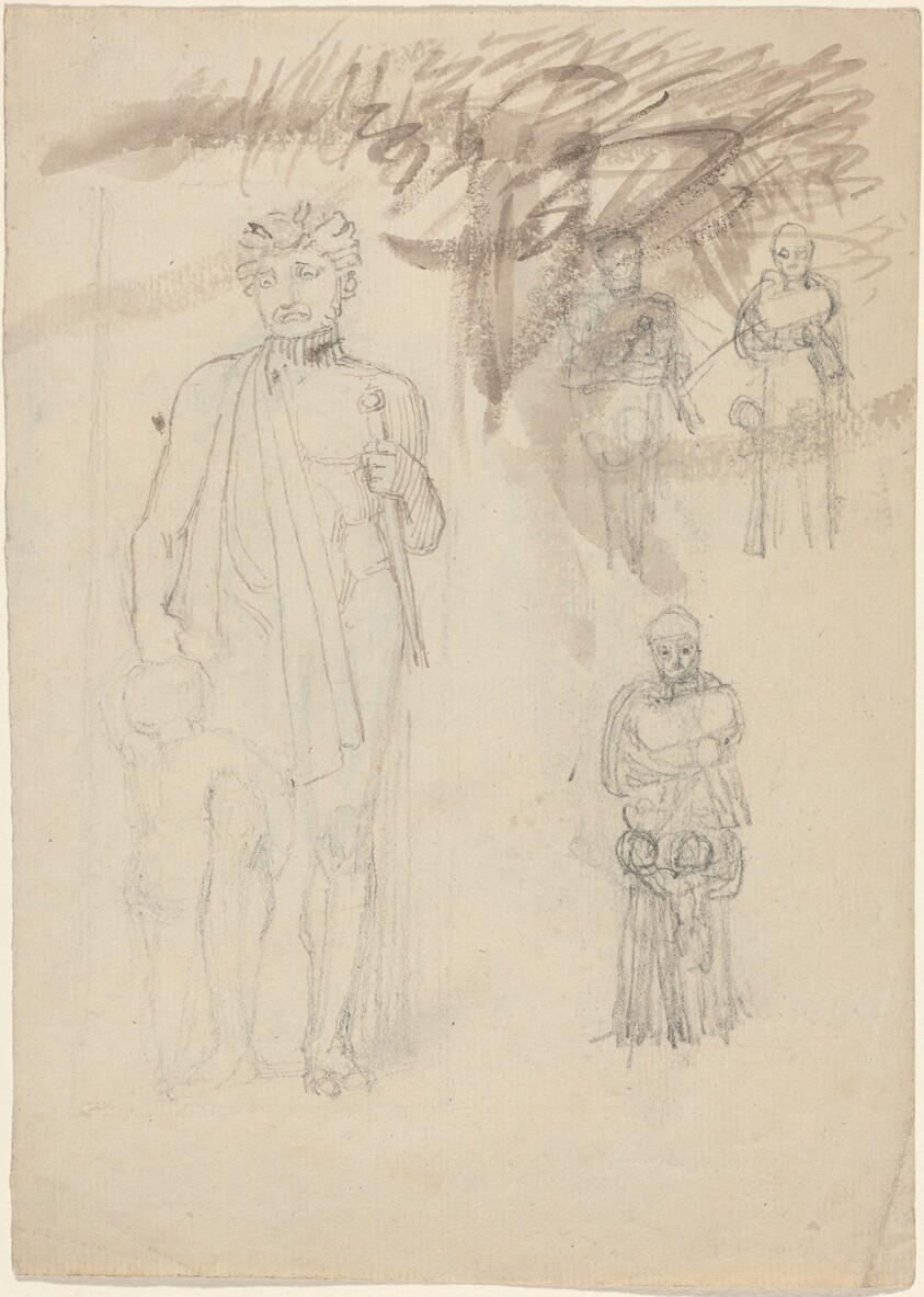Sheet of Studies, including Warrior with Child [recto and verso]