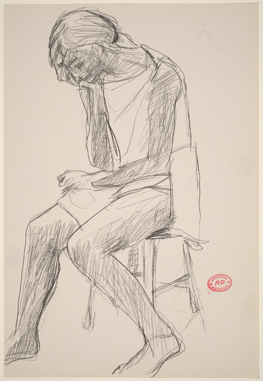 Untitled [woman seated on a stool resting her head on her hand]